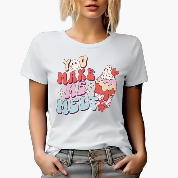 Distressed You Make Me Melt - Retro Ice Cream Valentine's Day Art Merch Gift, White T-Shirt, Large