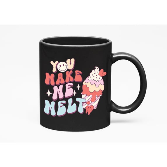Distressed You Make Me Melt, Retro Ice Cream Valentine's Day Gift, Black 11oz Ceramic Mug