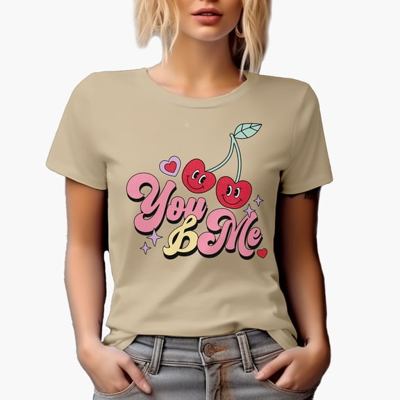 Distressed You & Me - Cherries, Retro Valentine's Day Art Merch Gift, Tan T-Shirt, 2XL