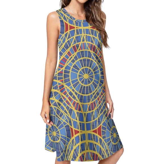 Distressed dragoncon marriott carpet pattern with extrusion Spring Summer Dresses for Women Fashion T-shirt Dress Casual Sleeveless Loose Sundress with Pockets