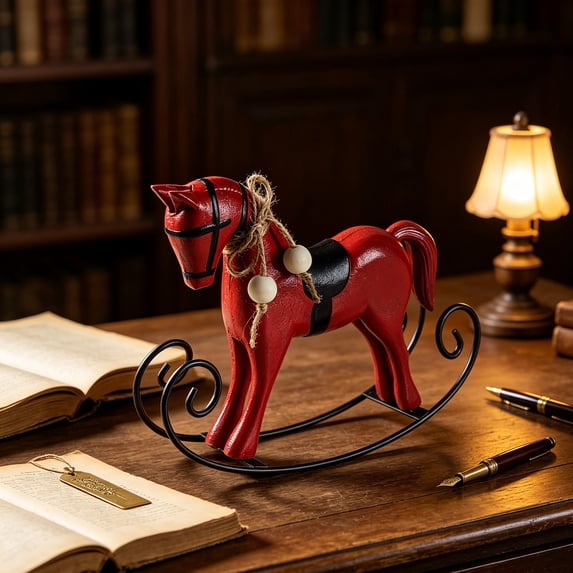 Distressed-style Wooden Rocking Horse Ornament -style Tabletop Decor Nostalgic Bookshelf Accessory Handcrafted Piece And Holiday Gift, Farmhouse Garden Home Office Desk Decor