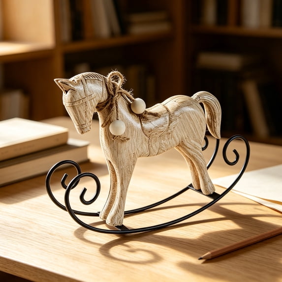 Distressed-style Wooden Rocking Horse Ornament -style Tabletop Decor Nostalgic Bookshelf Accessory Handcrafted Piece And Holiday Gift, Farmhouse Garden Home Office Desk Decor