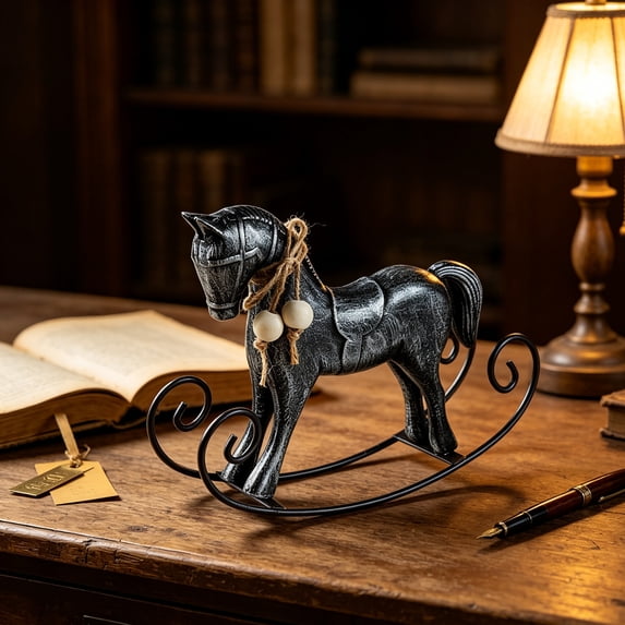 Distressed-style Wooden Rocking Horse Ornament -style Tabletop Decor Nostalgic Bookshelf Accessory Handcrafted Piece And Holiday Gift, Farmhouse Garden Home Office Desk Decor