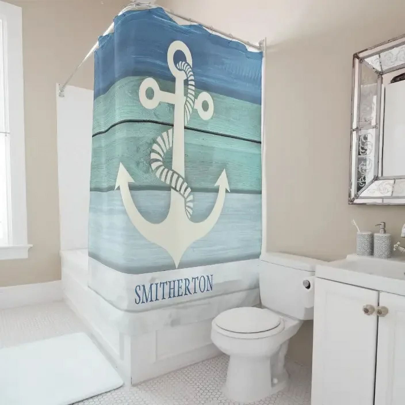 Distressed wooden anchor retro marine life nautical theme shower