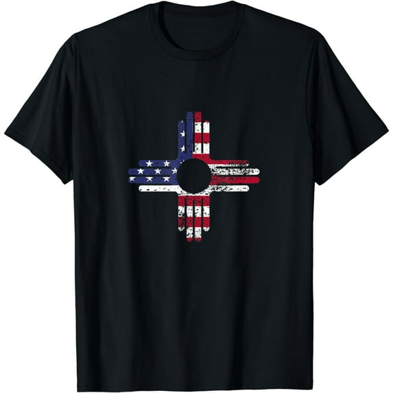 Distresses American Flag New Mexico Zia Symbol T-Shirt