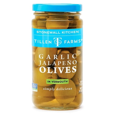 Tillen Farms Garlic Jalapeno Olives in Vermouth 12 oz