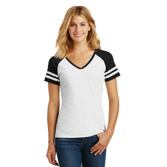 District ® Women's Game V-Neck Tee. DM476 - White/ Black Size M