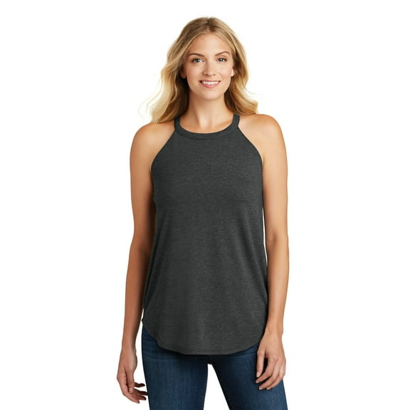 District Adult Female Women Electric Heather Tank Black Frost 4X-Large