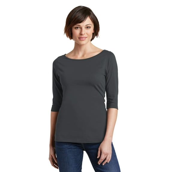 District Adult Female Women Plain 3/4-Sleeve T-Shirt Charcoal Large