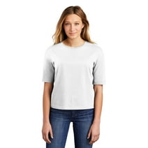 District Adult Female Women Plain Elbow Sleeves T-Shirt White Medium