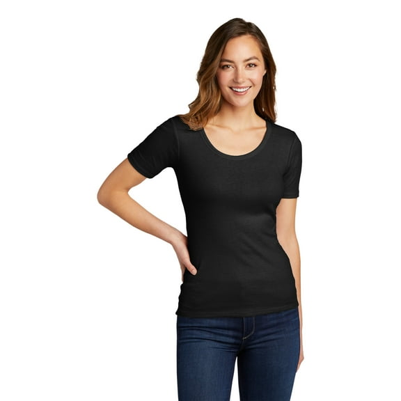 District Adult Female Women Plain Short Sleeves T-Shirt Black Medium