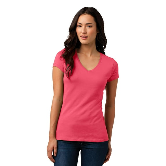 District Adult Female Women Plain Short Sleeves T-Shirt Coral 3X-Large