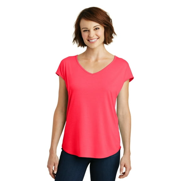 District Adult Female Women Plain Short Sleeves T-Shirt Hot Coral Medium