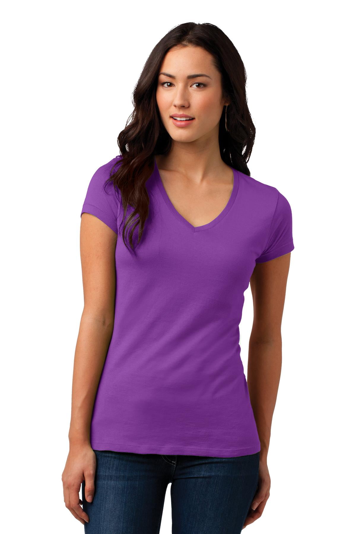 District Adult Female Women Plain Short Sleeves T-Shirt Purple