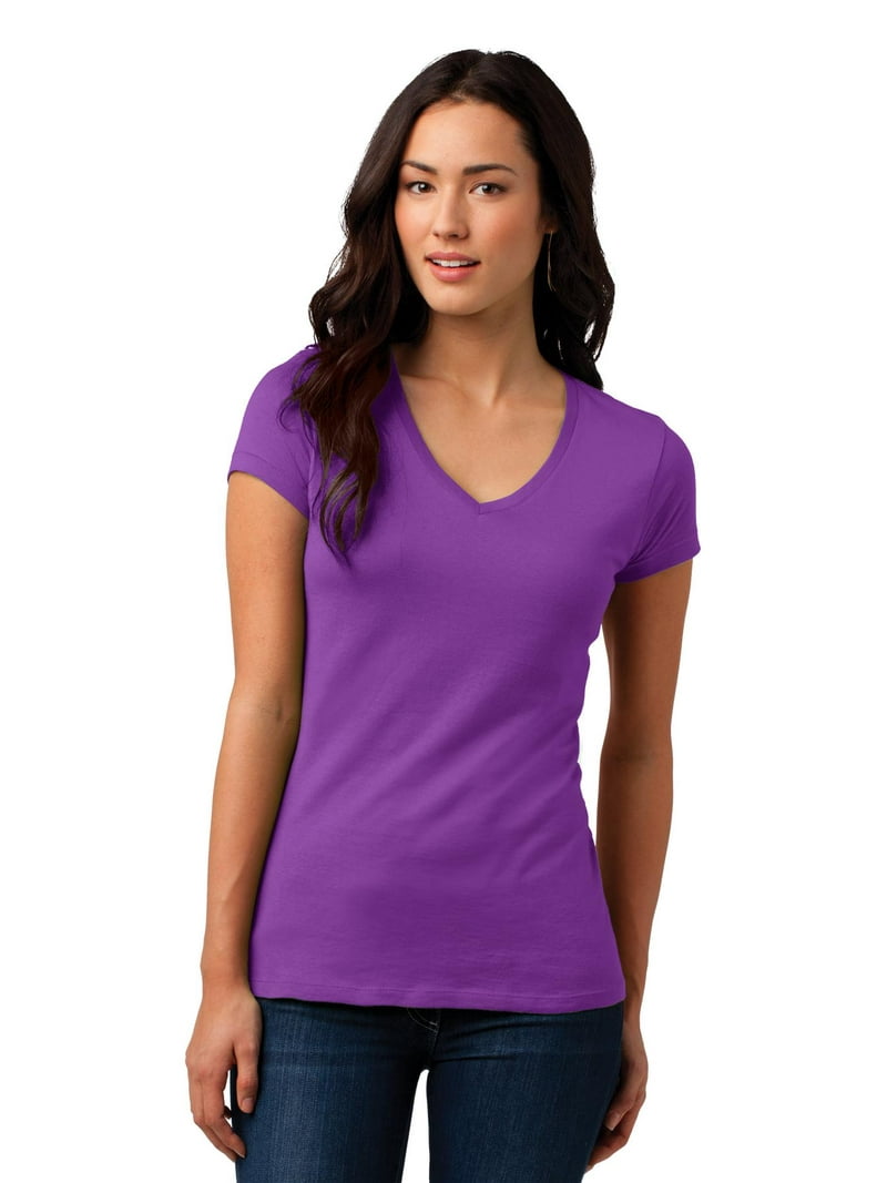 District Adult Female Women Plain Short Sleeves T-Shirt Purple