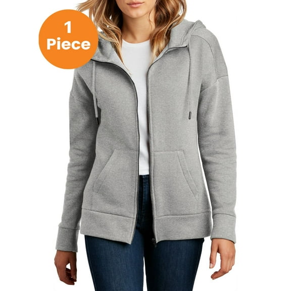 District Clothing DT1104 District Women's Perfect Weight Fleece Drop Shoulder Full-Zip Hoodie , Heathered Steel, XXL, Womens Hoodies