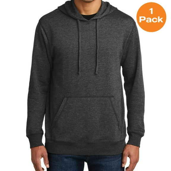 District DM391 Lightweight Fleece Hoodie, Heathered Black, S, Mens Hoodies and Sweatshirts