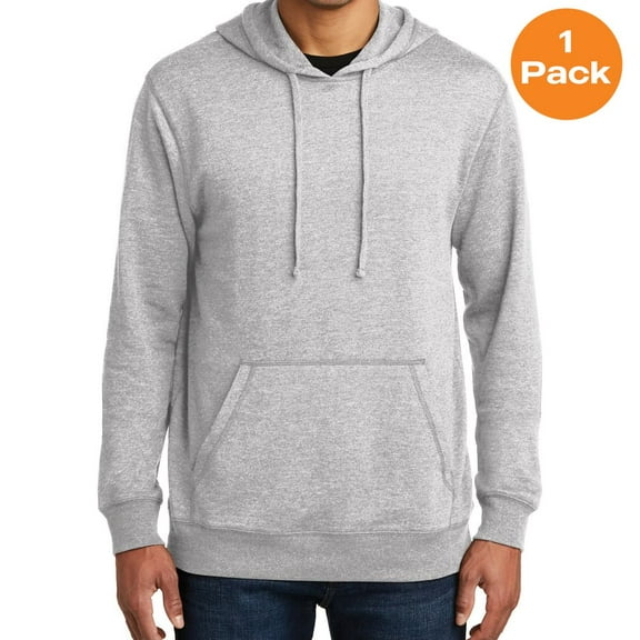 District DM391 Lightweight Fleece Hoodie, Heathered Grey, M, Mens Hoodies and Sweatshirts