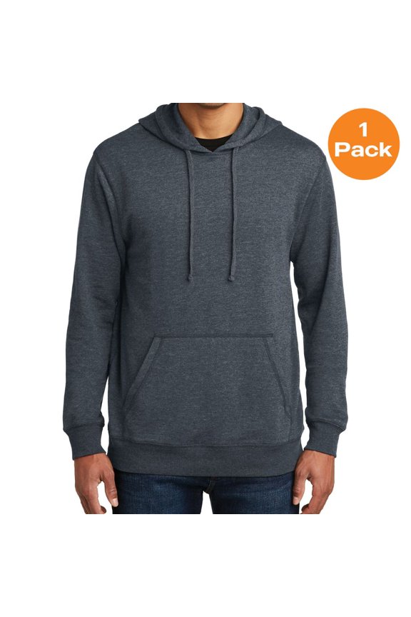 District DM391 Lightweight Fleece Hoodie, Heathered Navy, XS, Mens Hoodies and Sweatshirts