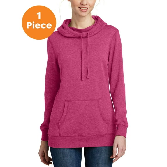 District DM493 Women's Lightweight Fleece Hoodie, Heathered Pink Azalea, M, Womens Hoodies