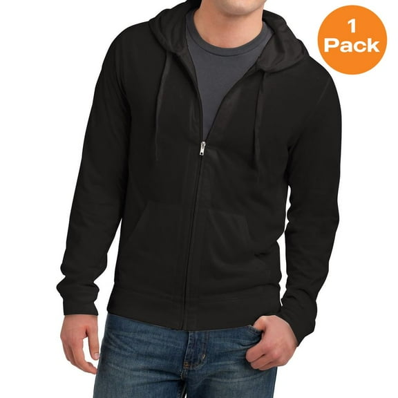 District DT1100 Young Mens Lightweight Jersey Full-Zip Hoodie DT1100, Black, 3XL, Big and Tall Zip up Hoodies and Sweatshirts