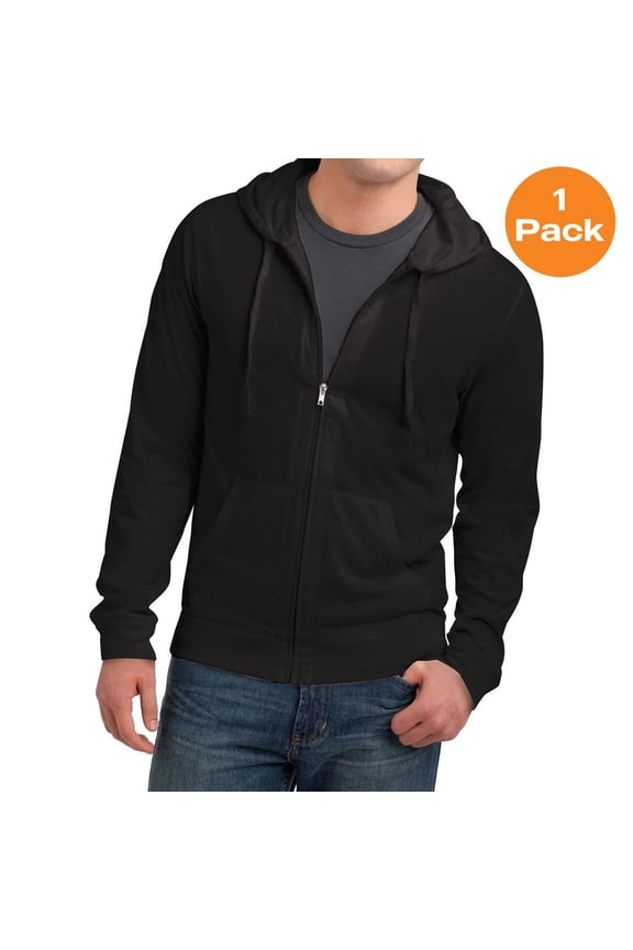 District DT1100 Young Mens Lightweight Jersey Full-Zip Hoodie DT1100, Black, 3XL, Big and Tall Zip up Hoodies and Sweatshirts