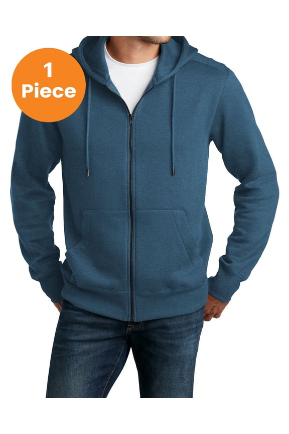 DT1103 Perfect Weight Fleece Full-Zip Hoodie, Heathered Poseidon Blue, L, Mens Hoodies and Sweatshirts