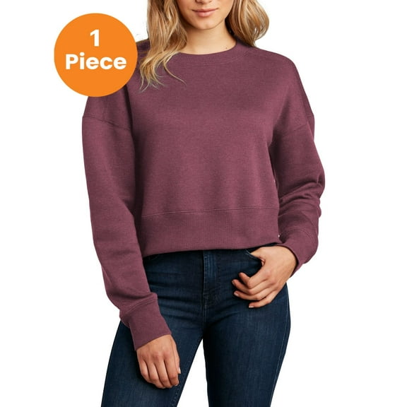 District DT1105 Women's Perfect Weight Fleece Cropped Crew, Heathered Loganberry, M, Womens Sweaters
