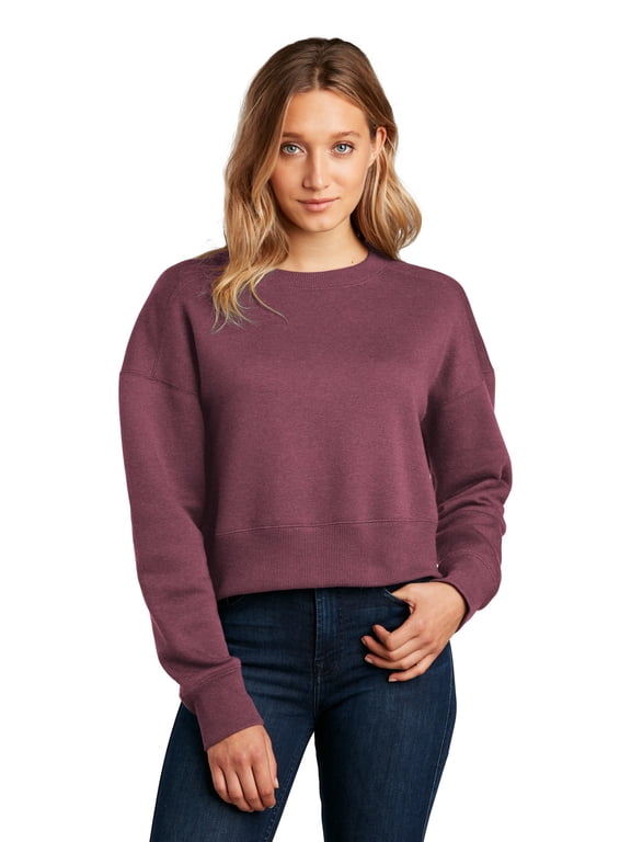 DT1105 Women's Perfect Weight Fleece Cropped Crew, Heathered Loganberry, XS