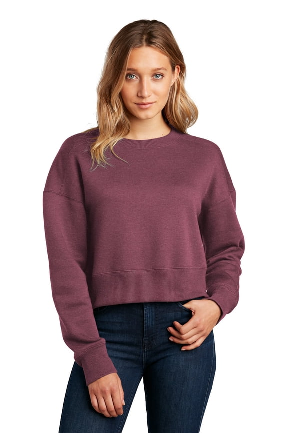 DT1105 Women's Perfect Weight Fleece Cropped Crew, Heathered Loganberry, XS