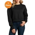 thumbnail image 1 of District DT1105 Women's Perfect Weight Fleece Cropped Crew, Jet Black, S, Womens Sweaters, 1 of 1