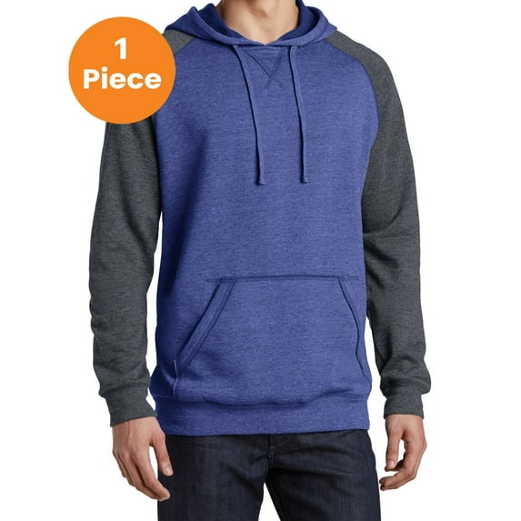 District DT196 Young Mens Lightweight Fleece Raglan Hoodie, Heathered Deep Royal/ Heathered Charcoal, L, Mens Hoodies