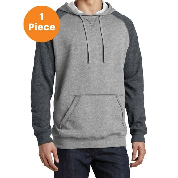 District DT196 Young Mens Lightweight Fleece Raglan Hoodie, Heathered Grey/ Heathered Charcoal, 4XL, Mens Hoodies