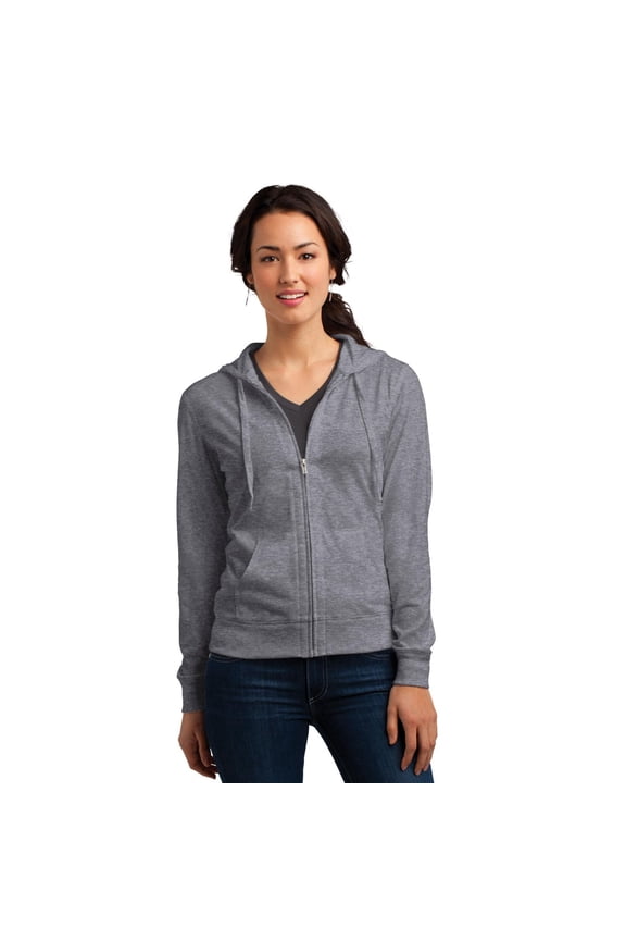 District DT2100 Juniors Lightweight Jersey Full-Zip Hoodie