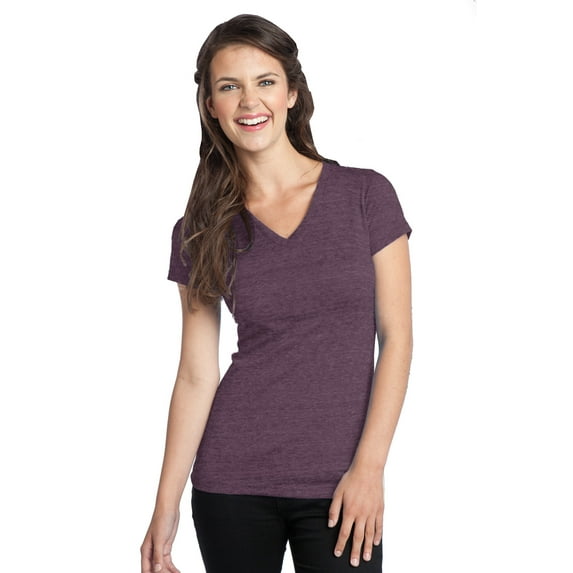District DT242V Juniors Tri-Blend V-Neck Tees, Eggplant Heather - 2XL