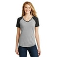 thumbnail image 1 of District DT276 Juniors Mesh Sleeve V Neck Tee., Black/ Light Heather Grey, XXL, 1 of 3