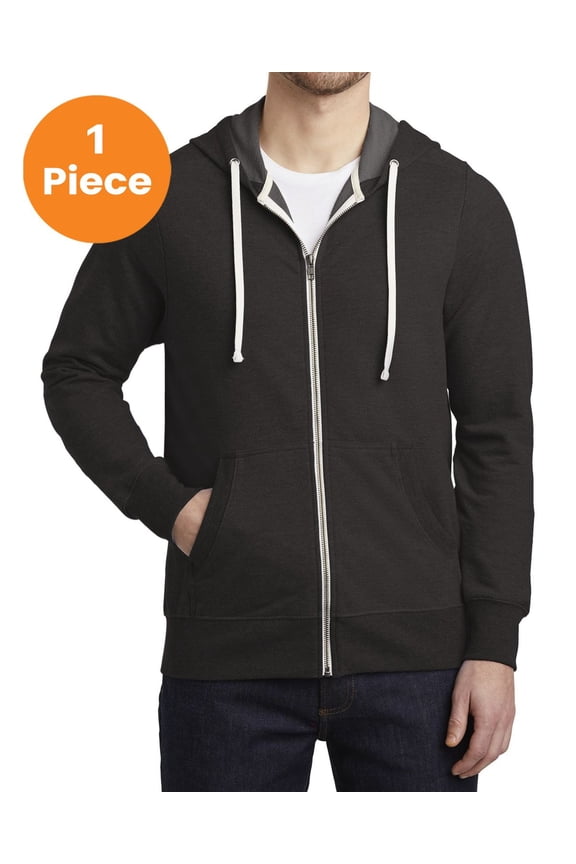 District DT356 Perfect Tri French Terry Full-Zip Hoodie, Black, 2XL, Mens Hoodies and Sweatshirts