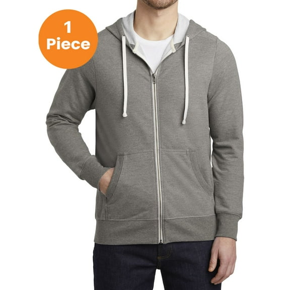 District DT356 Perfect Tri French Terry Full-Zip Hoodie, Grey Frost, 3XL, Mens Hoodies and Sweatshirts