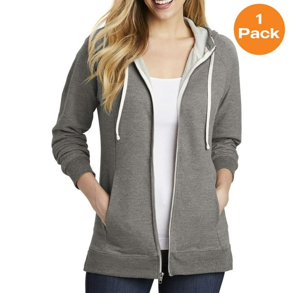 District DT456 Women's Perfect Tri French Terry Full-Zip Hoodie, Grey Frost, 3XL, Womens Hoodies