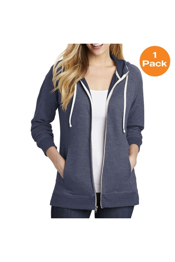 District DT456 Women's Perfect Tri French Terry Full-Zip Hoodie, New Navy, M, Womens Hoodies