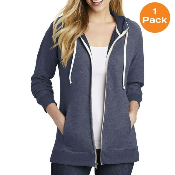 District DT456 Women's Perfect Tri French Terry Full-Zip Hoodie, New Navy, S, Womens Hoodies