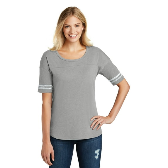 District DT487 Made Ladies Scorecard Tee, Heathered Nickel/ White, XXL