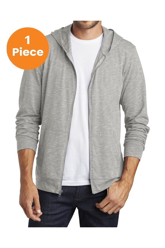 District DT565 Medal Full-Zip Hoodie, Light Grey, 3XL, Mens Hoodies and Sweatshirts