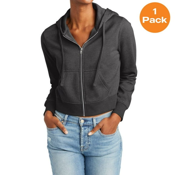 District DT6103 Womens V.I.T. Fleece Full-Zip Hoodie, Heathered Charcoal, 4XL, Womens Sweatshirts & Hoodies