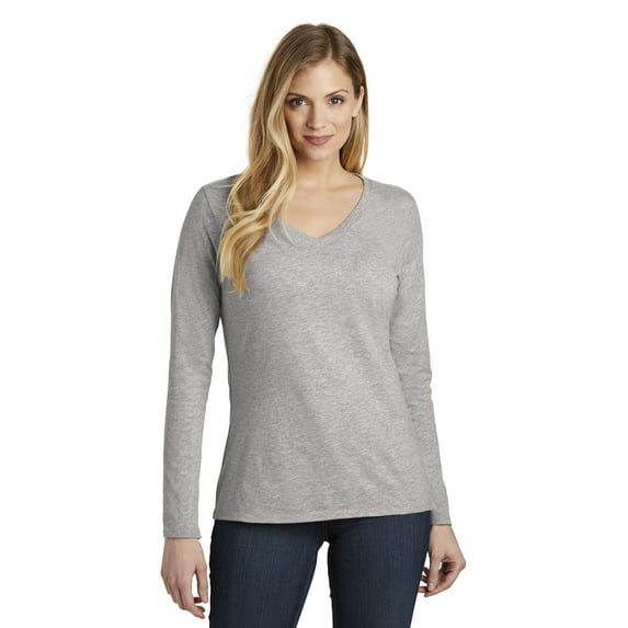 District DT6201 Women’s Very Important Tee Long Sleeve V-Neck Shirt - Pack of 3 - Light Heather Grey