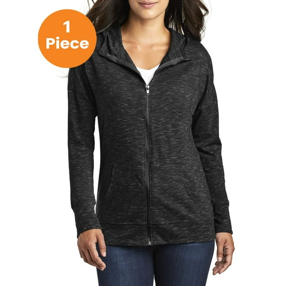 District DT665 Women's Medal Full-Zip Hoodie, Black, 3XL, Womens Hoodies