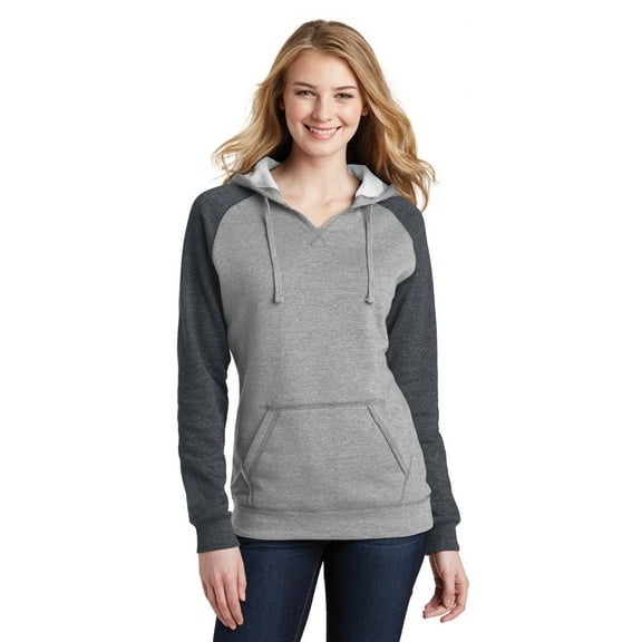 District Juniors Lightweight Fleece Raglan Hoodie. DT296
