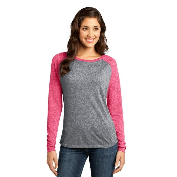District Juniors Microburn Long Sleeve Raglan Tee-2XL (Watermelon/ Heathered Nickel)