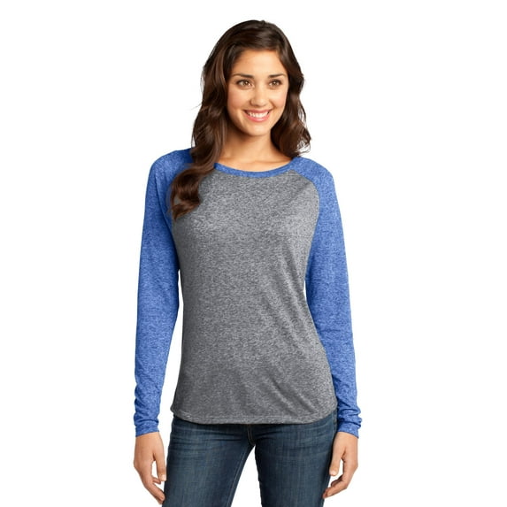District Juniors Microburn Long Sleeve Raglan Tee-L (Deep Royal/ Heathered Nickel)