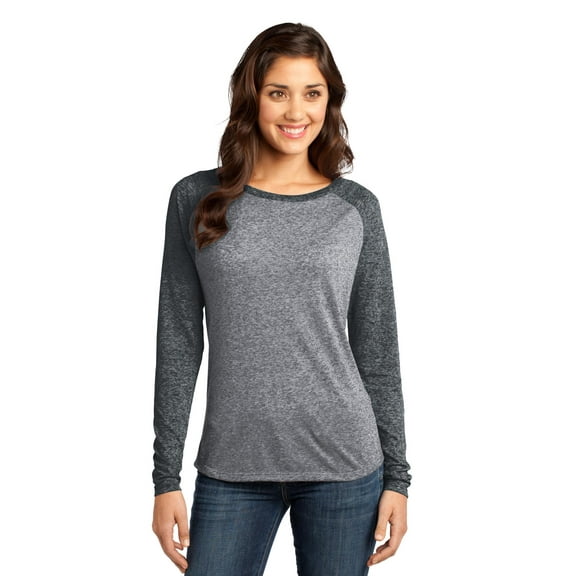 District Juniors Microburn Long Sleeve Raglan Tee-S (Black/ Heathered Nickel)